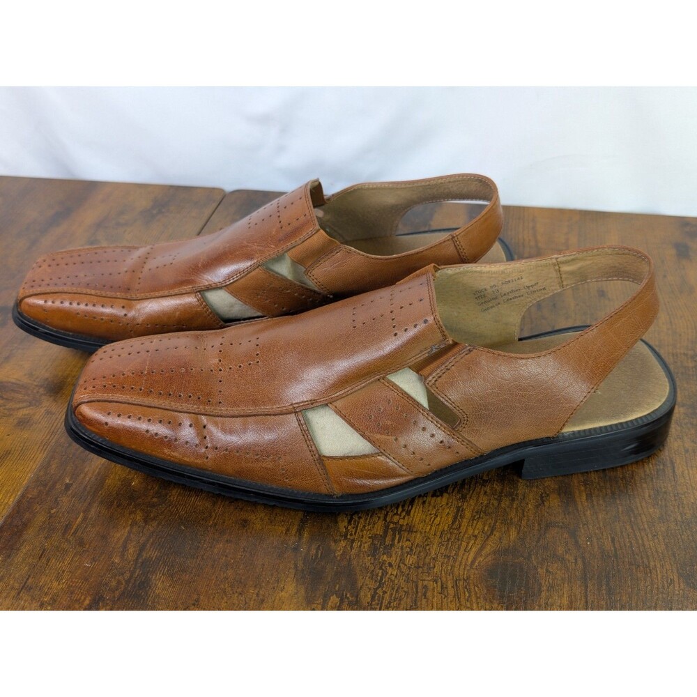 La Milano Italian Leather Caramel Open Weave Shoes Dress Sandel  Men Size 13